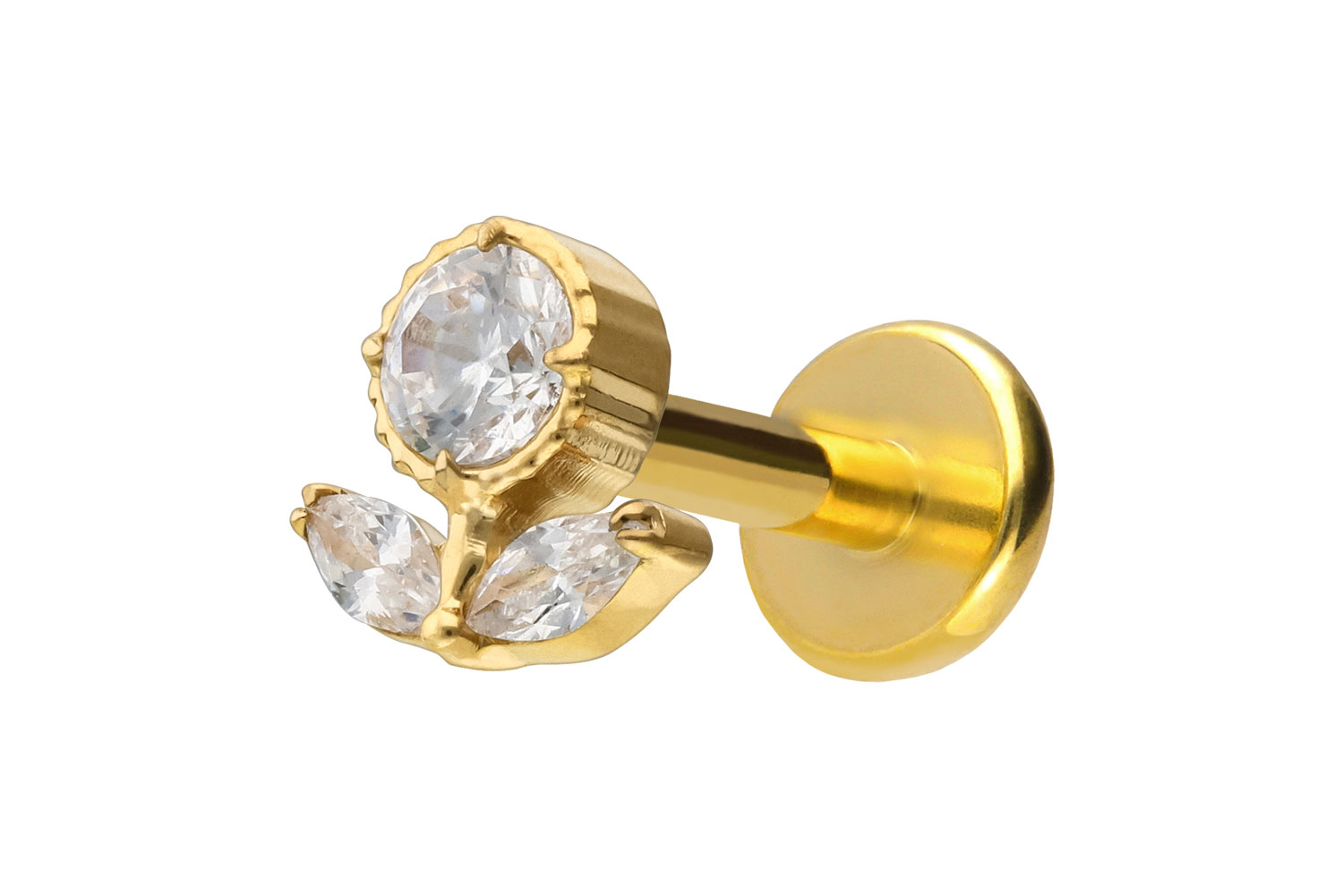 Titan Labret Piercing mit Push Fit KRISTALLBLUME